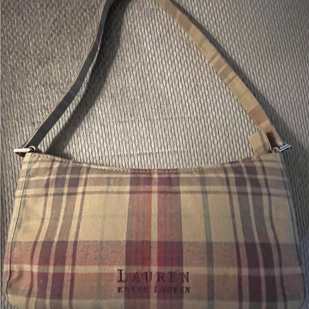 Lauren Ralph Lauren Vintage 90s Y2K Camel Brown Plaid Small Purse Shoulder Bag